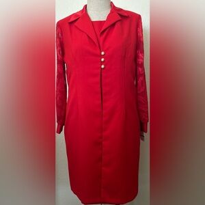 Elegant Red Women's Dress with Coat